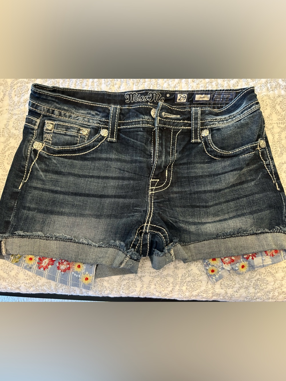Miss Me Indigo Blue Distressed Cuffed Denim Shorts